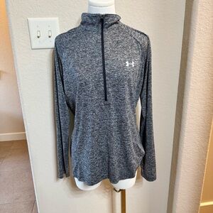 Under Armour Woman's Black & Heather Gray Long Sleeve Athletic Pullover Top L